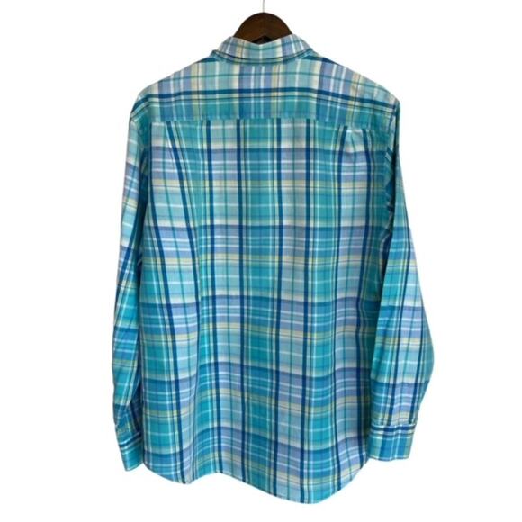 Southern Tide Blue and Green Plaid Button Down Linen Shirt - Large - Picture 3 of 5